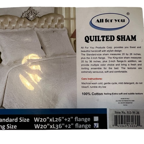 King Size White Quilted Pillow Shams by All for you. NWT never opened. - Picture 4 of 10